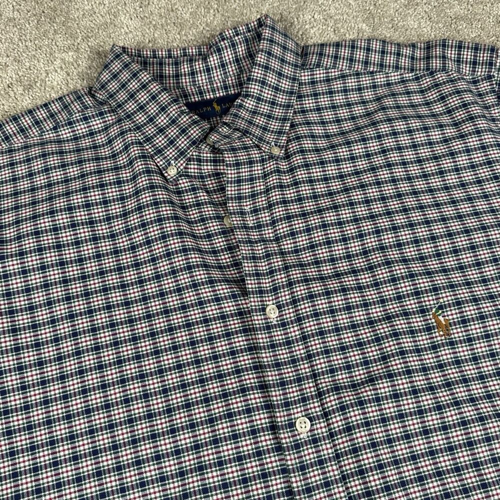 Ralph Lauren Flesh Pony Plaid Button Down Shirt Long Sleeve Logo Men's XLT Tall